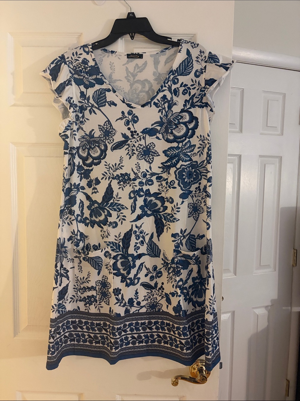 Blue Floral V-Neck Women’s Dress
